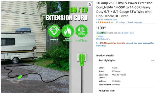 50 Amp 25 FT RV/EV Power Extension Cord - Image 3