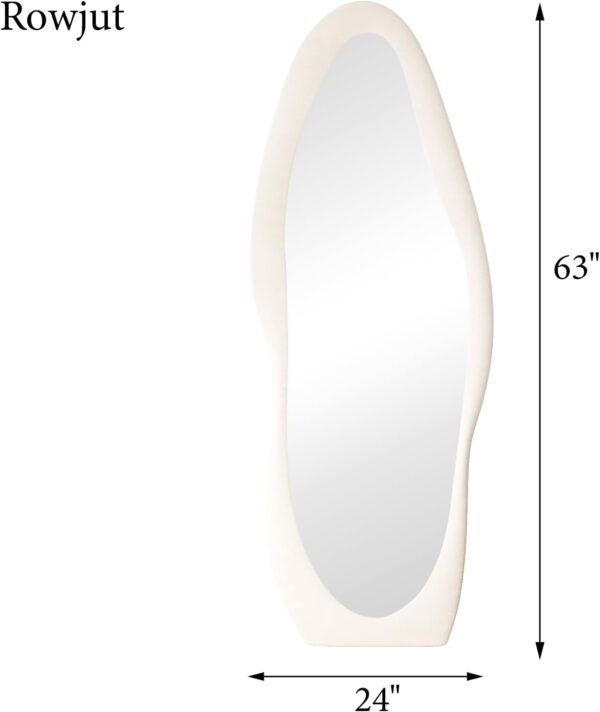Full Length Mirorr, 63"x24" Mirror Full Length, Irregular Wall Mounted Mirror, Standing Floor Mirror with Flannel, Wavy Body Mirorr Hanging or Leaning Against Wall for Bedroom (White) - Image 7