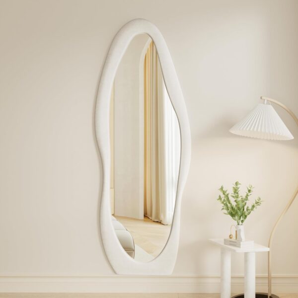 Full Length Mirorr, 63"x24" Mirror Full Length, Irregular Wall Mounted Mirror, Standing Floor Mirror with Flannel, Wavy Body Mirorr Hanging or Leaning Against Wall for Bedroom (White) - Image 2
