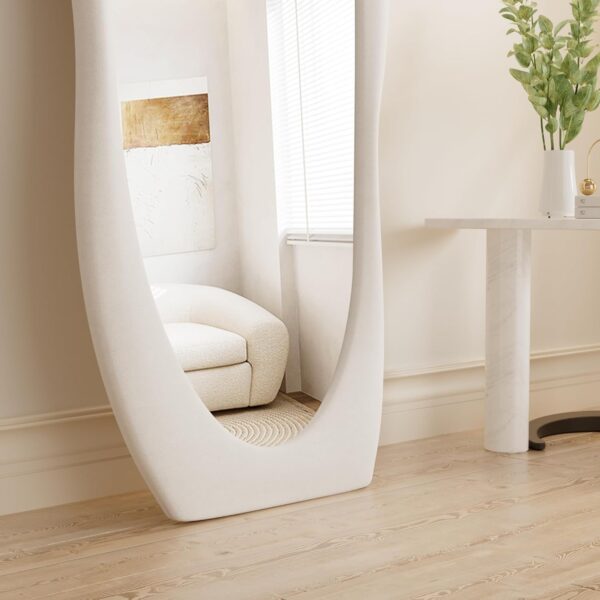 Full Length Mirorr, 63"x24" Mirror Full Length, Irregular Wall Mounted Mirror, Standing Floor Mirror with Flannel, Wavy Body Mirorr Hanging or Leaning Against Wall for Bedroom (White) - Image 3