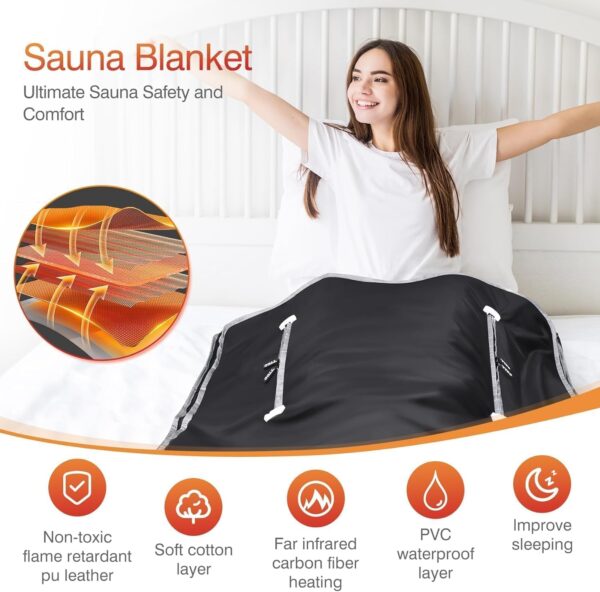 Infrared Sauna Blanket-Sauna Blanket for Home Use, Portable Design for Relaxation and Detoxification Highest 176℉, 20-60 Minutes Timer, 6 ft x 2.65 ft - Image 5
