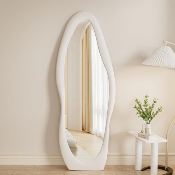 Full Length Mirorr, 63"x24" Mirror Full Length, Irregular Wall Mounted Mirror, Standing Floor Mirror with Flannel, Wavy Body Mirorr Hanging or Leaning Against Wall for Bedroom (White) - Image 6