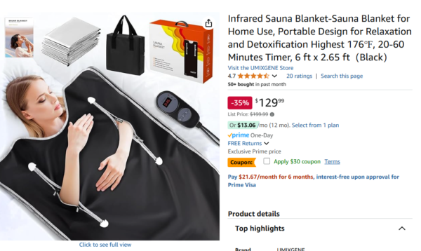 Infrared Sauna Blanket-Sauna Blanket for Home Use, Portable Design for Relaxation and Detoxification Highest 176℉, 20-60 Minutes Timer, 6 ft x 2.65 ft - Image 2