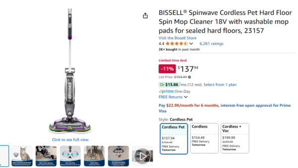 BISSELL® Spinwave Cordless Pet Hard Floor Spin Mop Cleaner 18V with washable mop pads for sealed hard floors - Image 2