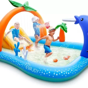EVAJOY EJ-HF022 Inflatable Play Center Kiddie Pool with Slide & Sprinkler, New