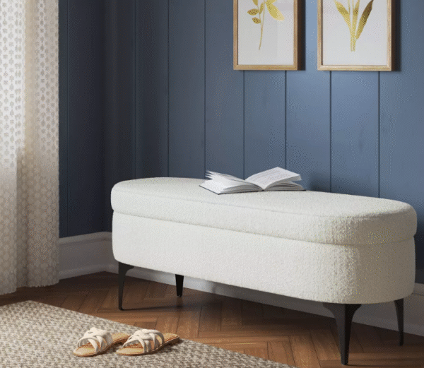 Storage Bench with Metal Legs Cream Boucle - Threshold