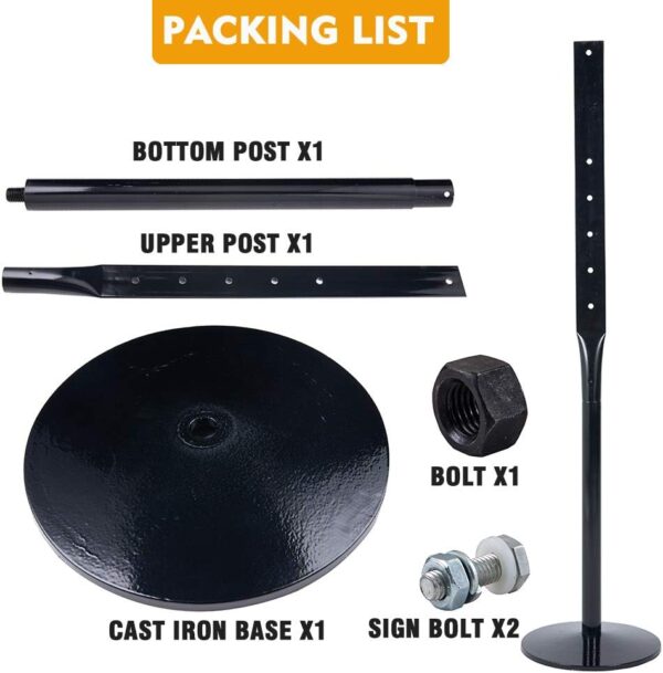 Heavy Duty Cast Iron Sign Post and Base Kit - 12" DIA Stand with 48" Post and Bolts & Nuts for Hanging Signs, Portable Sign Holder for Parking and Recreational Use - Image 2