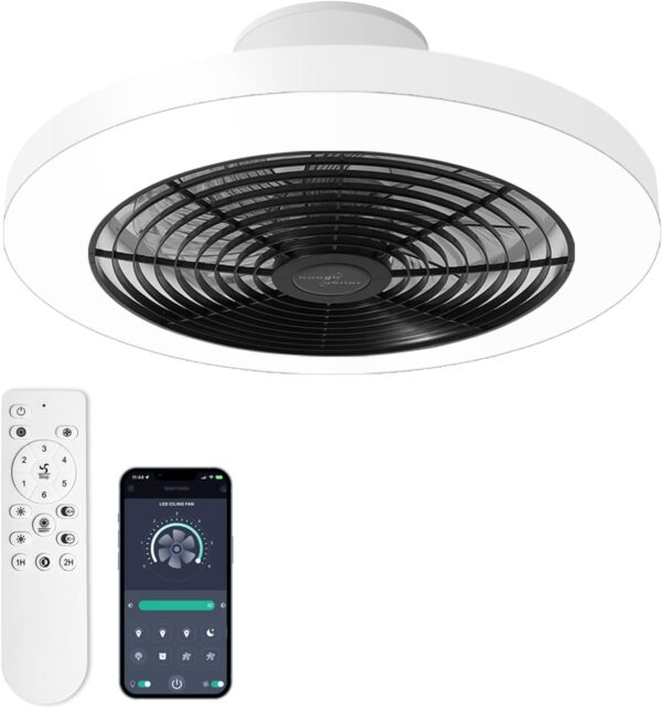 19.7" Modern Ceiling Fan, Dimmable Low Profile Ceiling Fan, Stepless Colour Temperature Change and 6-Speed Bladeless Ceiling Fan, Black LED Ceiling Fan Lights - Image 8