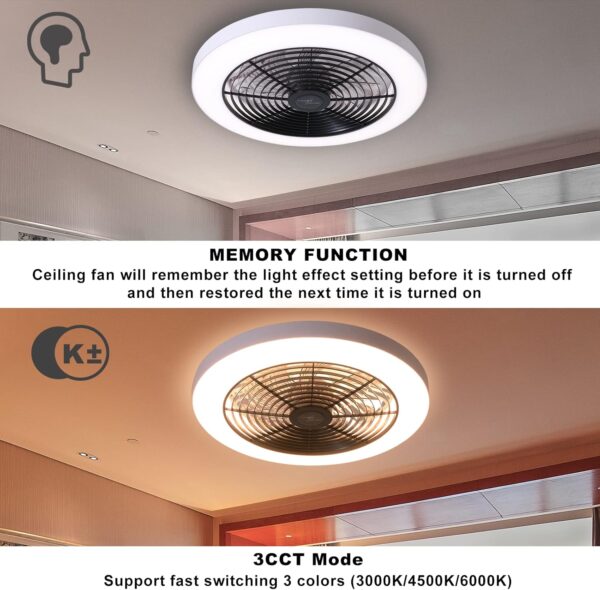 19.7" Modern Ceiling Fan, Dimmable Low Profile Ceiling Fan, Stepless Colour Temperature Change and 6-Speed Bladeless Ceiling Fan, Black LED Ceiling Fan Lights - Image 4