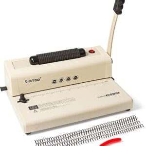 TIANSE Binding Machine, Spiral Coil Binder Machine, Electric Coil Inserter, 15 Sheets Punch Capacity, Suit for Letter Size / A4 / A5 Book Maker, with 100pcs 5/16'' Plastic Coil Binding Spines & Plier