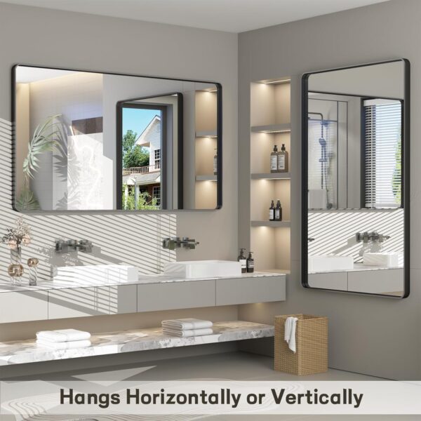 VANLIO 40x30 Inch Black Framed Bathroom Mirror