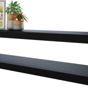 BAMEOS Floating Shelves, 35 Wx7 D Black Wall Mounted Wooden Shelves with Invisible Brackets Set of 2, Hanging Wall Shelves Decoration for Bedroom and Kitchen