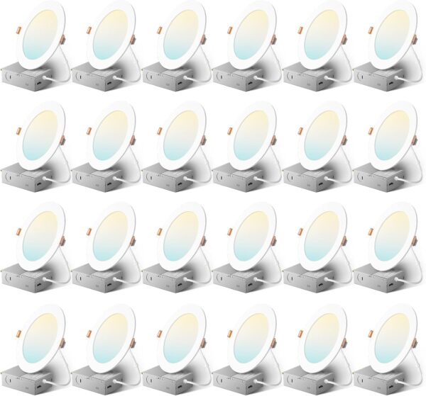 Amico 24 Pack 6 Inch 5CCT Ultra-Thin LED Recessed Ceiling Light with Junction Box