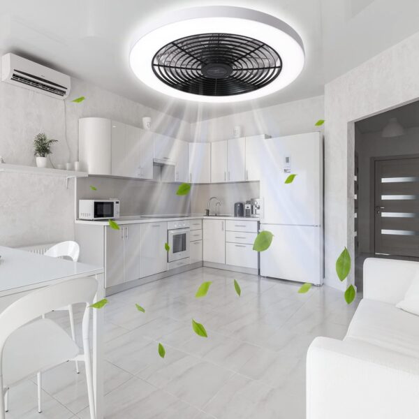 19.7" Modern Ceiling Fan, Dimmable Low Profile Ceiling Fan, Stepless Colour Temperature Change and 6-Speed Bladeless Ceiling Fan, Black LED Ceiling Fan Lights - Image 7
