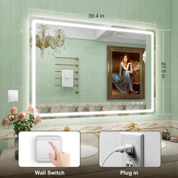 Led-Bathroom-Mirror-with-Lights, Wall-Mounted with 3 Colors Dimmable Light, Bluetooth Speaker, Anti-Fog, Memory, Tempered Glass, Front & Backlit - Image 3