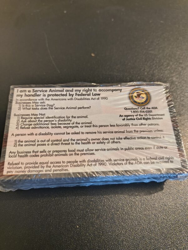 632 Bulk Pack ADA Service Animal Rights & Limitations Cards (Americans with Disabilities Act)