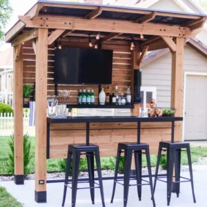 Cedar Springs Outdoor Bar with Galvanized Steel Top, Cedar Privacy Wall