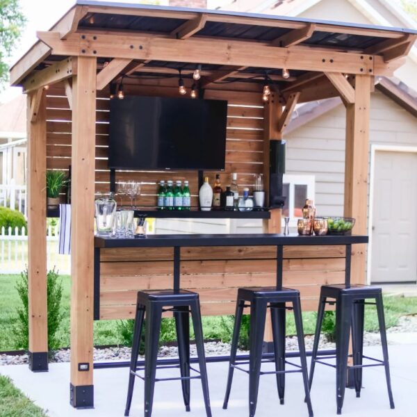 Cedar Springs Outdoor Bar with Galvanized Steel Top, Cedar Privacy Wall