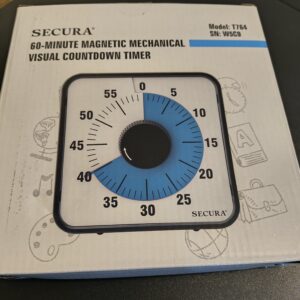 134 Secura 60‑Minute Visual Countdown Timer — 7.5″ Mechanical No-Battery Magnetic Visual Timer for Classroom, Kitchen & Tas