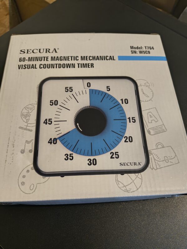 134 Secura 60‑Minute Visual Countdown Timer — 7.5″ Mechanical No-Battery Magnetic Visual Timer for Classroom, Kitchen & Tas