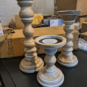 140 Willow Rustic White Pillar Candleholder Set of 3 – Farmhouse Decor, Wood & Metal Centerpiece