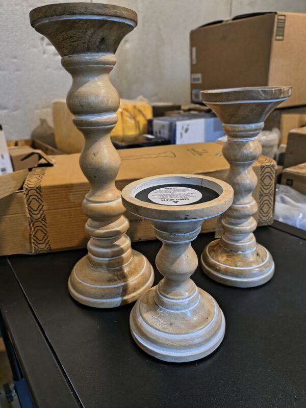 140 Willow Rustic White Pillar Candleholder Set of 3 – Farmhouse Decor, Wood & Metal Centerpiece