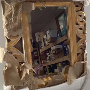 303 Vintage Beveled Glass Mirror 26¼″ × 20″ with Ornate Scrollwork Frame – Decorative Wall Mirror