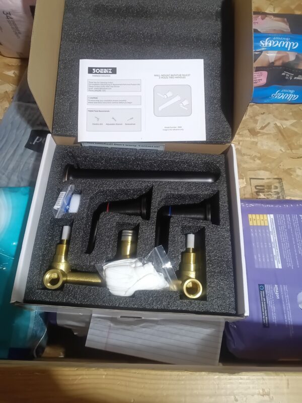 5  Brand New Black Finish SOEBIZ Wall-Mount Bathtub Faucet - Solid Brass, Dual Handles