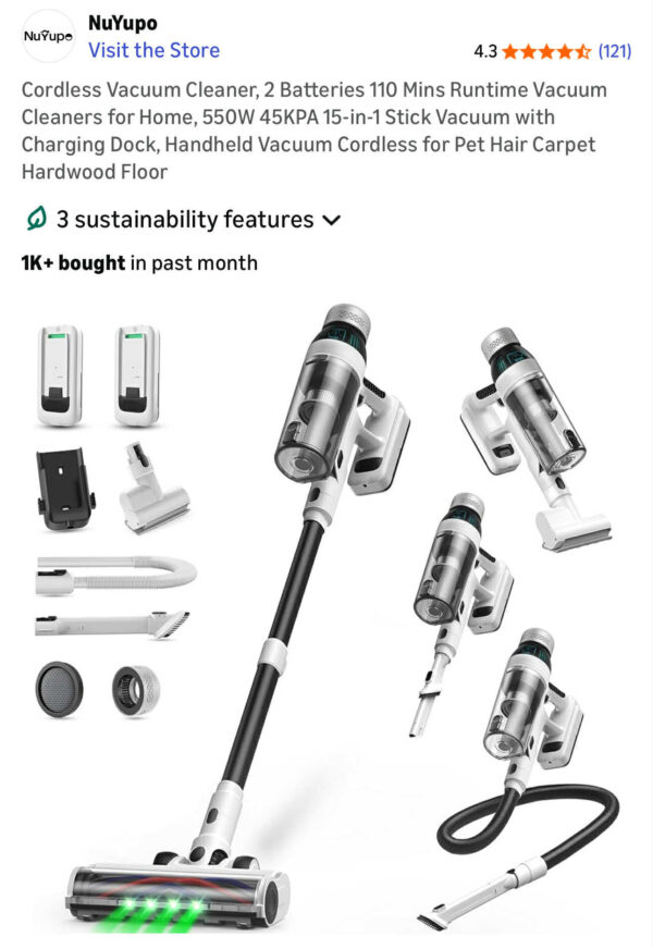 29 New 15-in-1 Cordless Vacuum Cleaner with 2 Batteries & Charging Dock