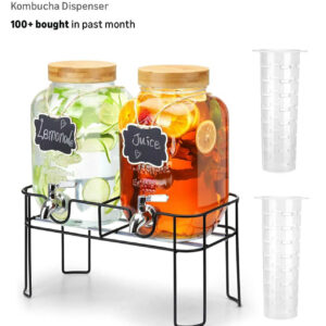 31 2 Pack 1 Gallon Glass Drink Dispensers with Bamboo Lids & Stands – Beverage Jars for Parties & Events