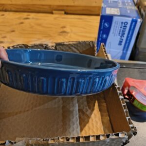 178 10" Blue Ceramic Pie Pan, Round Baking Dish, Non-Stick Surface, Oven Safe