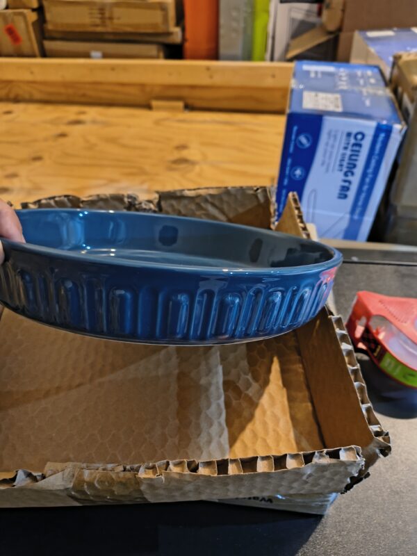 178 10" Blue Ceramic Pie Pan, Round Baking Dish, Non-Stick Surface, Oven Safe