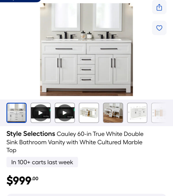 60" White Double Sink Bathroom Vanity - Image 2